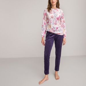 Pyjama in fluweel, Shirt met bloemenprint LA REDOUTE COLLECTIONS. Katoen materiaal. Maten 42/44 FR - 40/42 EU. Andere kleur