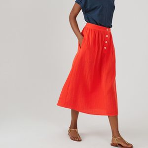 Rok in tetra, midi lengte LA REDOUTE COLLECTIONS. Katoen materiaal. Maten 48 FR - 46 EU. Oranje kleur