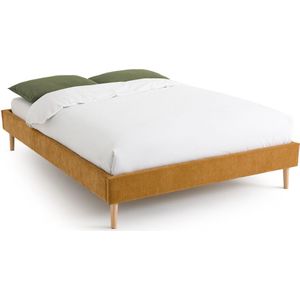 Bed met bedbodem, Mizo LA REDOUTE INTERIEURS. Fluweel materiaal. Maten 140 x 190 cm. Geel kleur