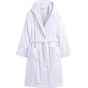 Bagno - Badjas met Kap - Fluwelen Badstof - Gestreept - Wit/Lila