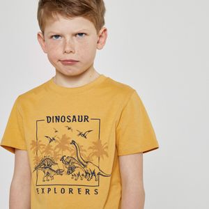 T-shirt korte mouwen, dinosaurussen motief LA REDOUTE COLLECTIONS. Katoen materiaal. Maten 5 jaar - 108 cm. Geel kleur