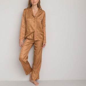 Pyjama in satijn jacquard LA REDOUTE COLLECTIONS. Polyester materiaal. Maten 40 FR - 38 EU. Kastanje kleur