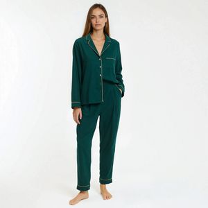 Pyjama in flanel van puur katoen, Signature NOÉLIE LA REDOUTE COLLECTIONS. Flanel materiaal. Maten S. Groen kleur