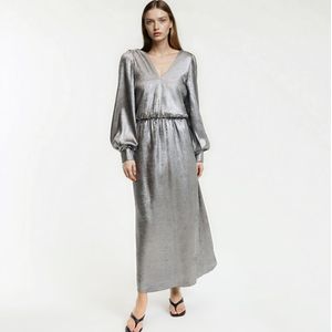 Wijd uitlopende lange jurk, zilver, lange mouwen LA REDOUTE COLLECTIONS. Polyester materiaal. Maten 34 FR - 32 EU. Grijs kleur