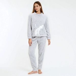 SO'HOME - Pyjama - Mêleegrijs - Sherpa - Geborduurd IJsbeer
