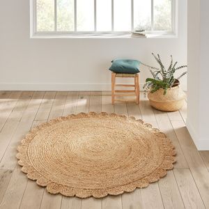 Rond vloerkleed in jute, bloemvorm, Aftas LA REDOUTE INTERIEURS. Jute materiaal. Maten diameter 200 cm. Beige kleur