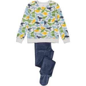 Pyjama in fluweel met voetjes en dinosaurus motief LA REDOUTE COLLECTIONS. Katoen materiaal. Maten 12 jaar - 150 cm. Grijs kleur