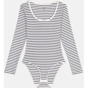 PETIT BATEAU - Gestreepte Body - Ecru/Marine - Damesbody van Ribtricot