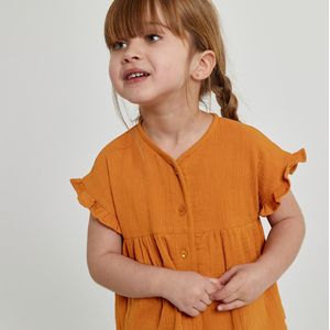 Blouse zonder mouwen, in tetra LA REDOUTE COLLECTIONS. Tetra materiaal. Maten 3 jaar - 94 cm. Kastanje kleur