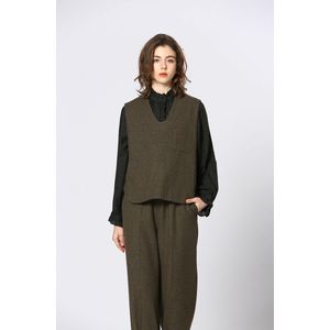 SEE U SOON - Blouse - Kaki - V-hals - Zonder Mouwen - Polyester