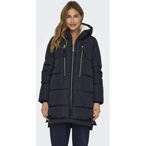 Lange donsjas met kap ONLY. Polyester materiaal. Maten XS. Blauw kleur