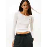 Tommy Jeans - Shirt - Wit - Effen - Lange Mouw - Slanke Pasvorm