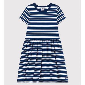 Wijd uitlopende, gestreepte jurk met korte mouwen 3-12 jaar PETIT BATEAU. Katoen materiaal. Maten 6 jaar - 114 cm. Blauw kleur