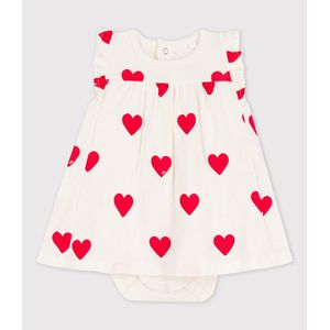 Jurk met geïntegreerd romper en hartenprint PETIT BATEAU. Katoen materiaal. Maten 1 mnd - 54 cm. Andere kleur