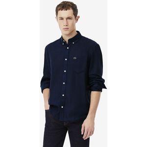 Lacoste - Blauw Linnen Overhemd - Korte Mouwen - Regular Fit