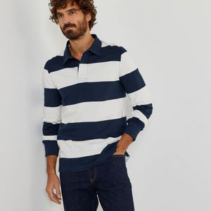 Gestreepte polo, lange mouwen LA REDOUTE COLLECTIONS. Katoen materiaal. Maten 3XL. Blauw kleur