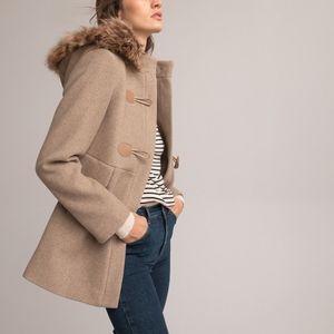 Duffelcoat met kap LA REDOUTE COLLECTIONS. Polyester materiaal. Maten 36 FR - 34 EU. Kastanje kleur