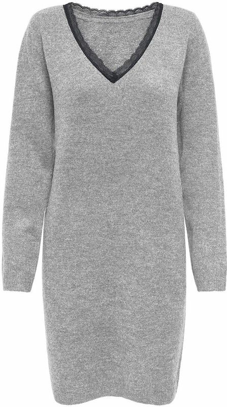 Onltammy - Midi-jurk - Gebreide Jurk - V-Hals - Lange Mouwen - Kanten Detail