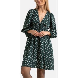 Korte jurk met bloemenprint en lange mouwen SEE U SOON. Polyester materiaal. Maten 1(S). Groen kleur
