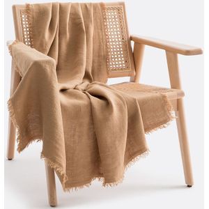 Linange - Plaid - Havana - Gewassen Linnen - Afgewerkt Met Franjes