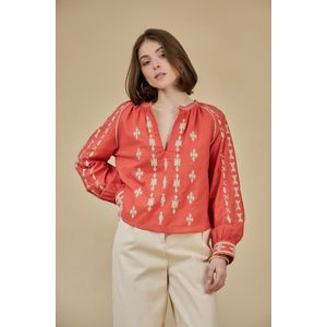 SEE U SOON - Blouse - Terracotta - Katoen/Linnen - Lange Mouwen