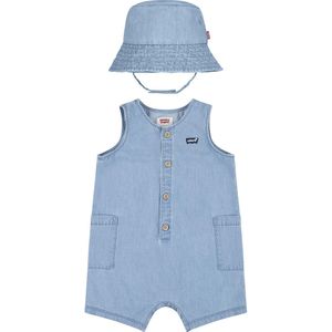 Combishort en hoed in chambray. LEVI'S KIDS. Katoen materiaal. Maten 3 mnd - 60 cm. Blauw kleur