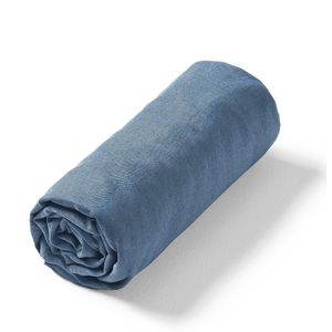 Hoeslaken in gewassen linnen, Elina AM.PM. Gewassen linnen materiaal. Maten 90 x 190 cm. Blauw kleur