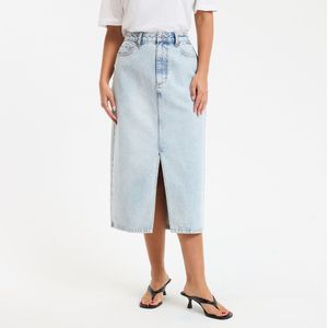 LA REDOUTE COLLECTIONS - Rechte Denim Midirok - Blauw - Katoen