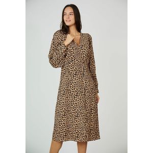 SEE U SOON - Halflange Jurk - Kastanje Kleur - Viscose - Dierenprint