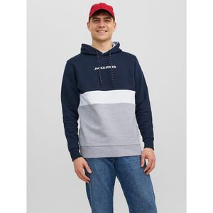 Hoodie color block Jjereid JACK & JONES. Katoen materiaal. Maten XS. Blauw kleur