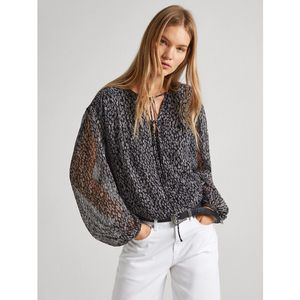 Soepele bedrukte blouse met V-hals PEPE JEANS. Polyester materiaal. Maten L. Zwart kleur