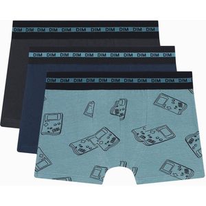 Set van 3 boxershorts in stretch katoen DIM. Katoen materiaal. Maten 8 jaar - 126 cm. Blauw kleur