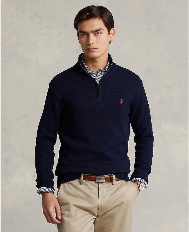 Polo Ralph Lauren - Trui met Halve Rits - Marineblauw - Katoen