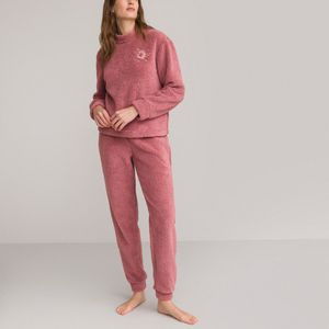 Pyjama in fleece tricot, imitatiebont LA REDOUTE COLLECTIONS. Katoen materiaal. Maten 46/48 FR - 44/46 EU. Roze kleur