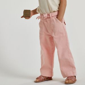 Wijde broek met strikceintuur LA REDOUTE COLLECTIONS. Katoen materiaal. Maten 6 mnd - 67 cm. Roze kleur