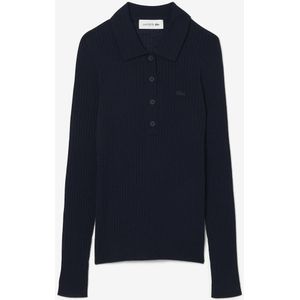 Polotrui met lange mouwen en knoopsluiting LACOSTE. Wol materiaal. Maten 40 FR - 38 EU. Blauw kleur