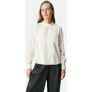 IKKS - Kanten Blouse - Zwart - Katoenvoile - Lange Mouwen - Hoge Kraag