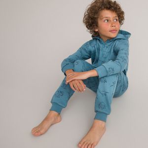 Onesie in molton met kap, dinosaurussenprint LA REDOUTE COLLECTIONS. Katoen materiaal. Maten 8 jaar - 126 cm. Blauw kleur