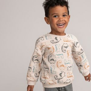 Sweater met ronde hals in molton, dinosaurus print LA REDOUTE COLLECTIONS. Geruwd molton materiaal. Maten 9 mnd - 71 cm. Beige kleur