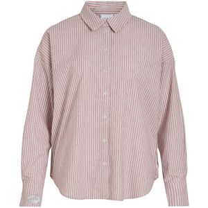 VILA - Hemd - Ecru/Rood - Katoen - Lange Mouwen - Glanzend Borduursel