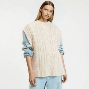 Mouwloze kabeltrui met ronde hals LA REDOUTE COLLECTIONS. Polyester materiaal. Maten S. Beige kleur