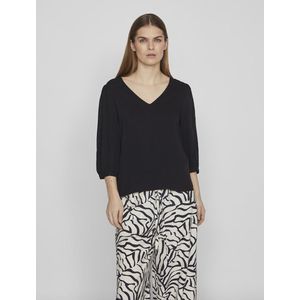 VILA - Blouse - Zwart - V-hals - 3/4 Mouwen - Kant Achteraan