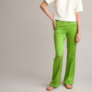 Flare broek in satijn LA REDOUTE COLLECTIONS. Viscose materiaal. Maten 46 FR - 44 EU. Groen kleur