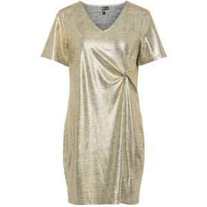 PIECES - Korte Jurk - Beige - V-hals - Polyester