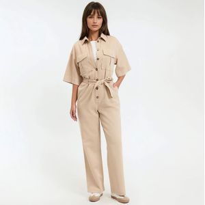 LA REDOUTE COLLECTIONS - Jumpsuit - Beige - Korte Mouwen - Tencel/Lyocell Materiaal