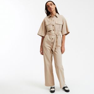 Jumpsuit met korte mouwen LA REDOUTE COLLECTIONS. Tencel/lyocell materiaal. Maten 40 FR - 38 EU. Beige kleur