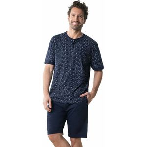 Bedrukte Pyjashort met tuniekhals, in biokatoen EMINENCE. Katoen materiaal. Maten M. Blauw kleur