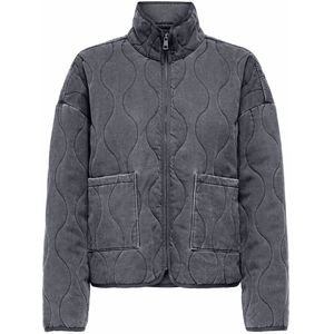 Gewatteerd jasje met rits, opstaande kraag ONLY. Tencel/lyocell materiaal. Maten M. Grijs kleur