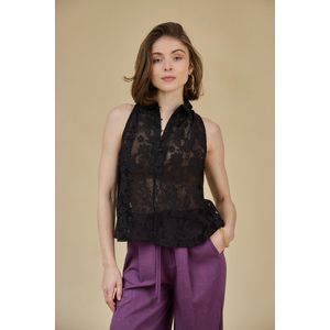 SEE U SOON - Kanten Top - Zwart - Polyester