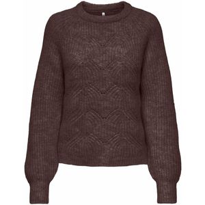 Trui met ronde hals en lange mouwen ONLY. Polyester materiaal. Maten XS. Kastanje kleur